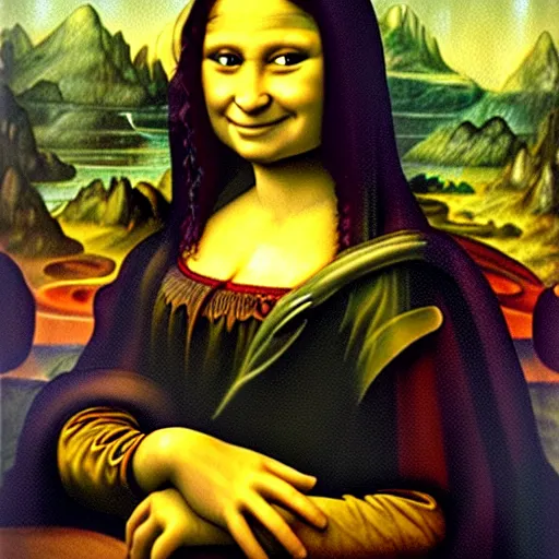 Prompt: shrek from shrek as mona lisa, stylish, smiling, fantasy art, painting, hyper detailed, leonardo da vinci, similar to mona lisa