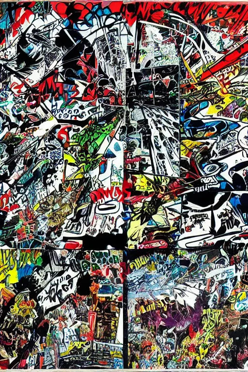 Prompt: A comic book page of abstract graffiti by stanley donwood