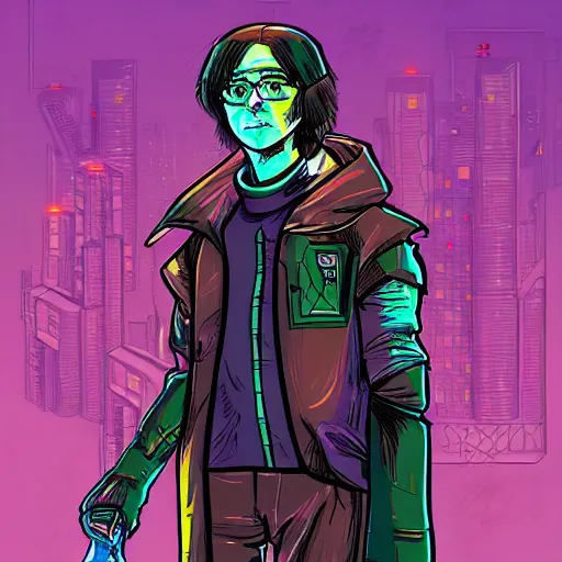 Prompt: cyberpunk harry potter as the leader of a futuristic communist society, cybernetics, sharp lines, digital, artstation, colored in