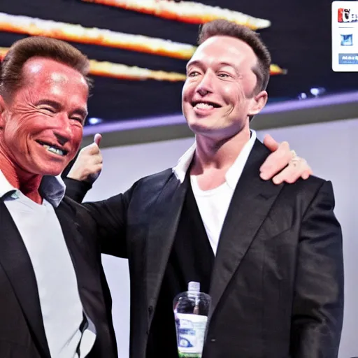 Prompt: high definition snapshot of arnold schwarzenegger kicking the crap out of elon musk & mark zuckerberg