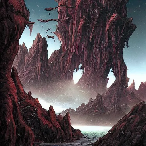 Prompt: beautiful landscape of fantasy scifi with surrealism and comic book artstyle by cosimo galluzzi