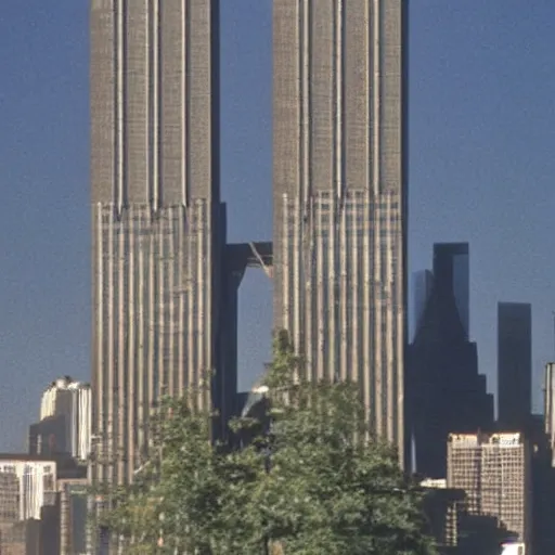 Image similar to the twin towers transformed into giant robots