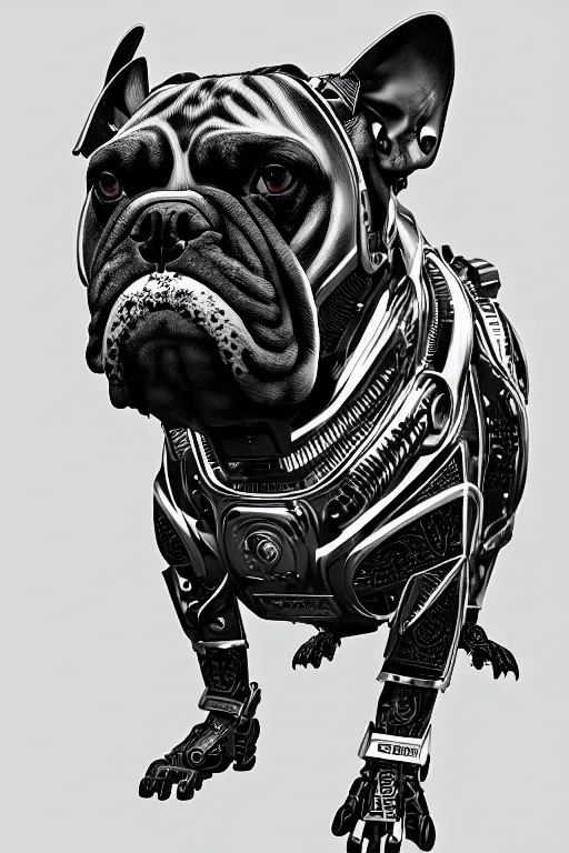 Image similar to a portrait of cyborg bulldog, high - contrast, intricate, elegant, highly detailed, digital painting, artstation, concept art, smooth, illustration