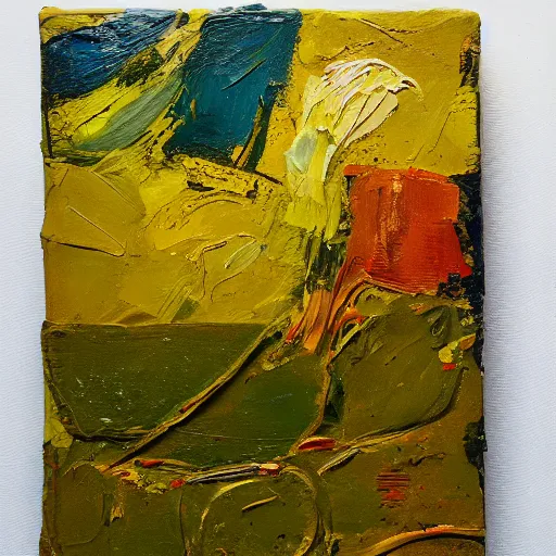 Image similar to oil paint impasto relief, the essence of summer, multi layered small disrupted thick brush marks, some splattered paint, in the style of ivan shishkin and frank auerbach and van gogh