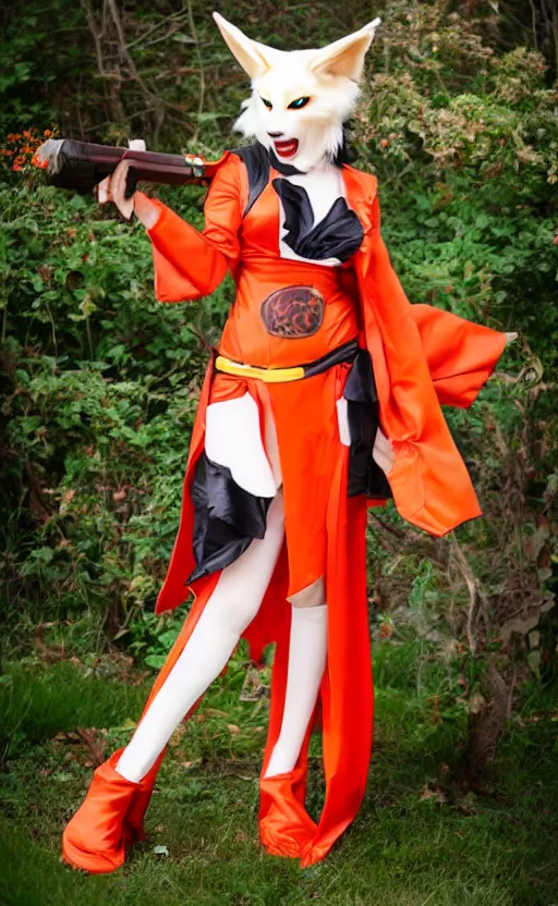 Image similar to kitsune cosplay, fullbody shoot