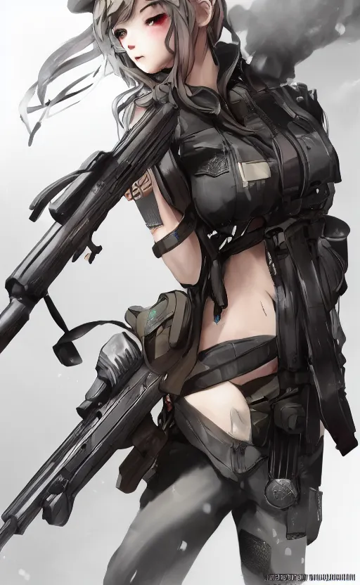 Prompt: highly detailed, high resolution, character design art, stunning, volumetric lightning, realistic guns, girls frontline style, matte, sharp focus, 150mm, illustration, artstation, by kuvshinov ilya, professional finish, realistic anatomy, simple design, single person in the camera view, consistent result
