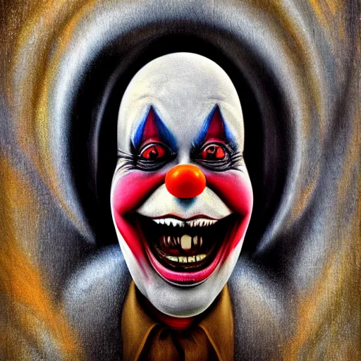 Prompt: happy friendly clown in space, rudolf giger style, art, artstation, 8 k