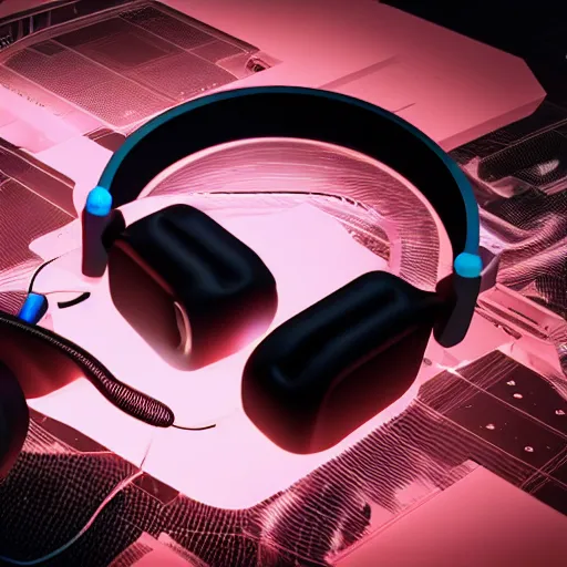 Image similar to headphones, futuristic, techno, cyberpunk, product design, 3 d render, concept, fun, swag, industrial design