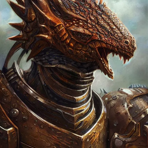 Image similar to dragon animal as a realistic fantasy knight, closeup portrait art by donato giancola and greg rutkowski, digital art, trending on artstation, symmetry!!