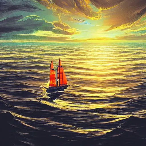 Image similar to a ship sailing through the sea's, in the style of alena aenami,