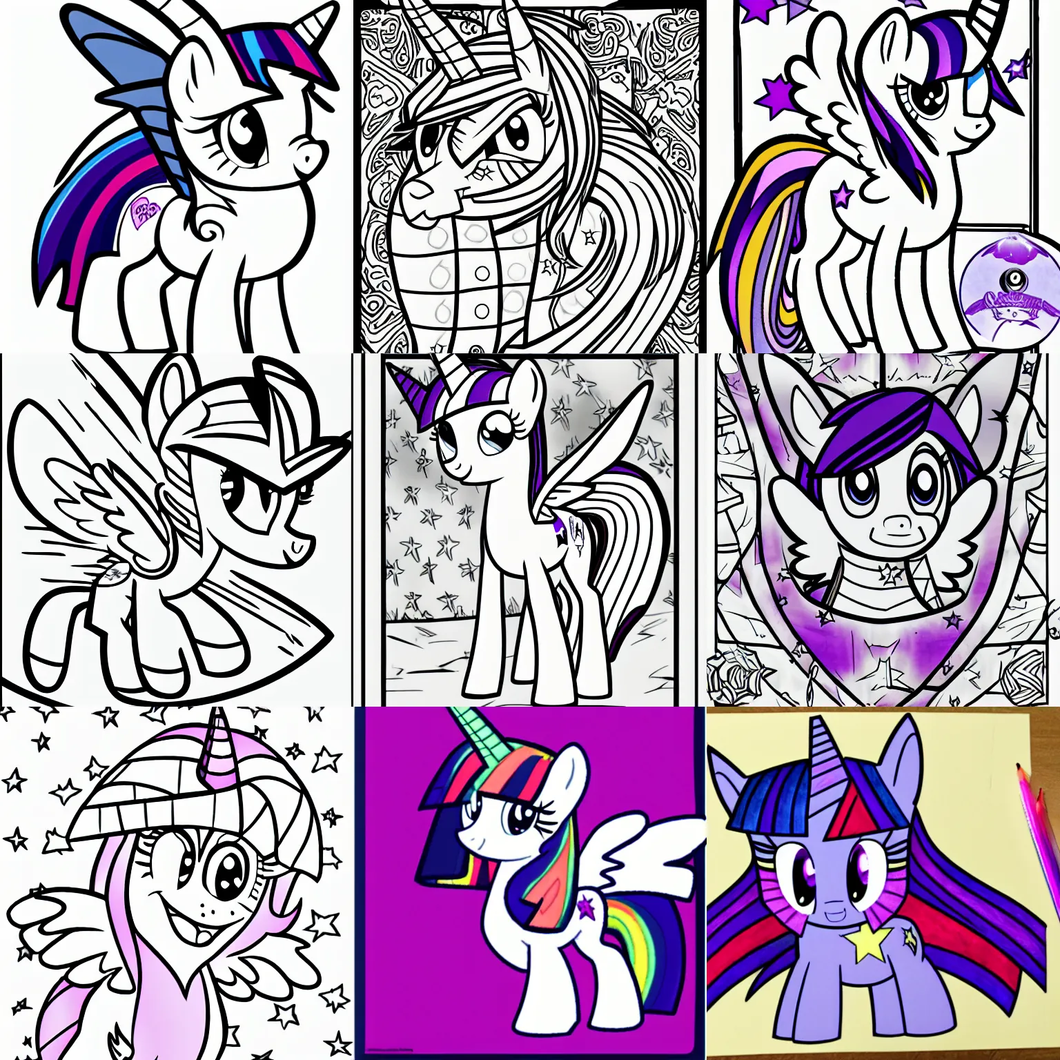 Prompt: Twilight Sparkle, page from a coloring book