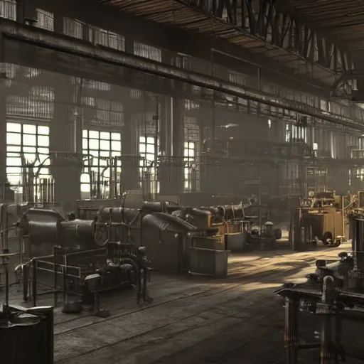 Image similar to factories of the industrial revolution in the great britain, highly detailed, photorealistic shot, bright studio setting, studio lighting, crisp quality and light reflections, unreal engine 5 quality render