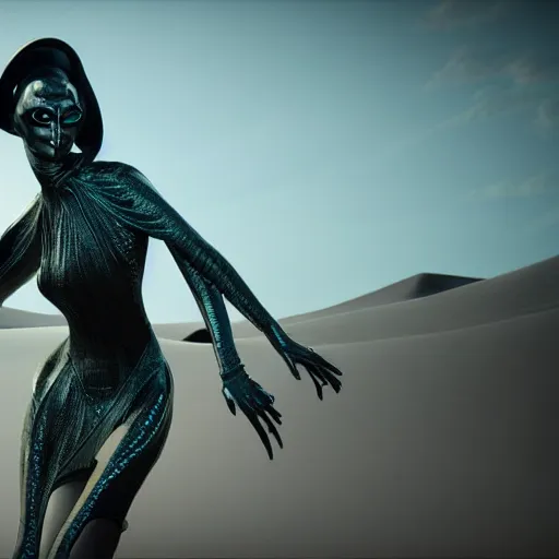 Prompt: evil dune movie inspired avant-garde art, deco fashion, highly detailed, photorealistic portrait, bright studio setting, studio lighting, crisp quality and light reflections, unreal engine 5 quality render