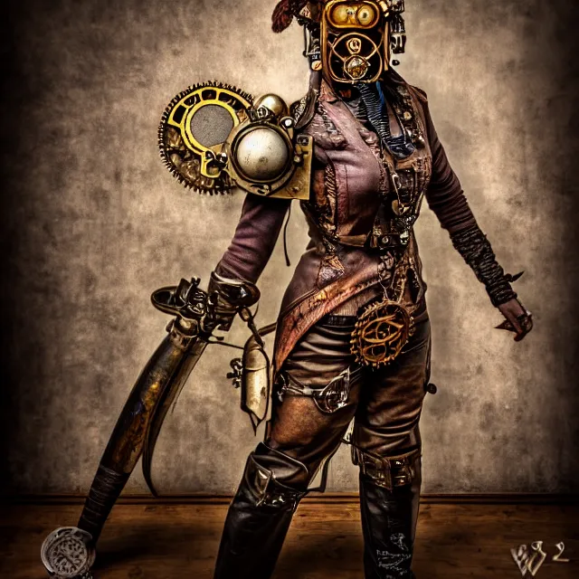 Image similar to steampunk warrior, 8 k, hdr, smooth, sharp focus, high resolution, award - winning photo