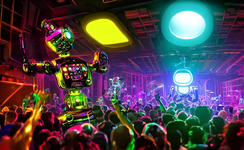 Prompt: robodads cybercore disco rave, highly detailed, extremely high quality, hd, 4 k, 8 k, professional photographer, 4 0 mp, lifelike, top - rated, award winning, cinematic, realistic, detailed lighting, detailed shadows, sharp, no blur, edited, corrected, trending