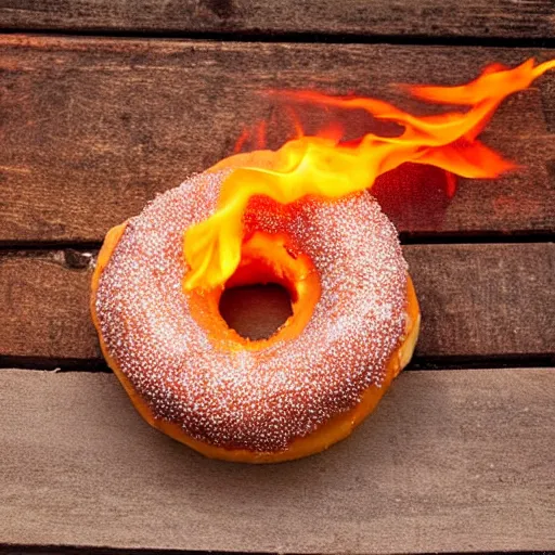 Prompt: a donut on fire