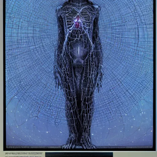 Prompt: an exhausted deity, contemplating existence, beyond the known universe, fine art, bokeh, omnidimensional, ocd, electroluminescent wire by wayne barlowe