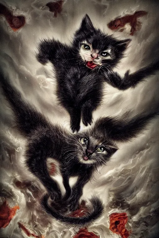 Image similar to vampire kitten riot hyperreal hilarious maelstrom