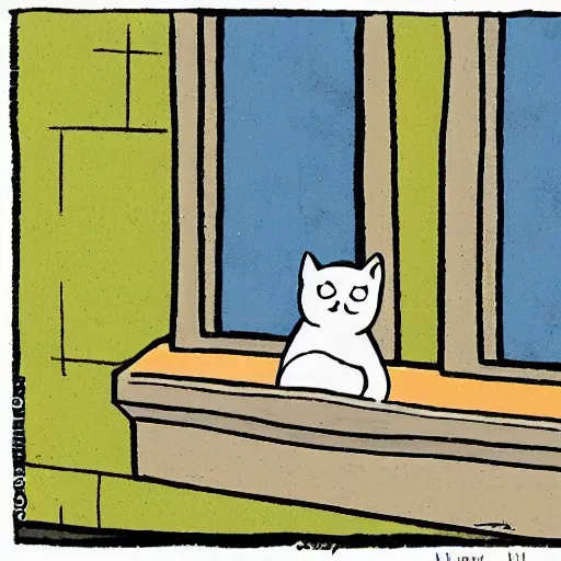 Image similar to a cat resting peacefully on a city balcony, old cartoon