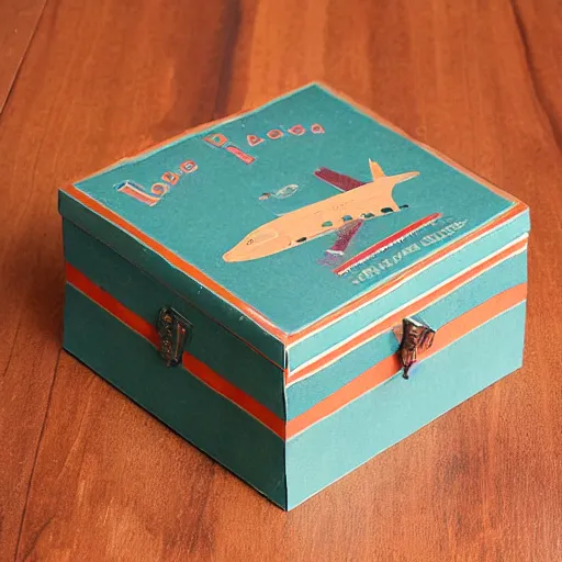 Image similar to vintage craft paper gift box for men, old school, wes anderson style, sealed with old wax