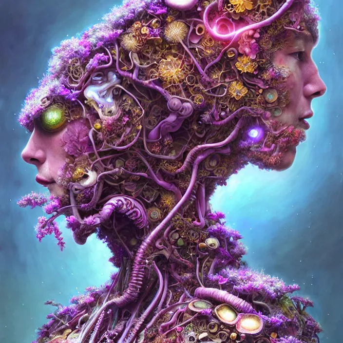 Prompt: extremely psychedelic organic cyborg made of orchid and cherry blossom tree and mushroom, LSD, diffuse lighting, fantasy, intricate, elegant, highly detailed, lifelike, photorealistic, digital painting, artstation, illustration, concept art, smooth, sharp focus, art by John Collier and Albert Aublet and Krenz Cushart and Artem Demura and Alphonse Mucha