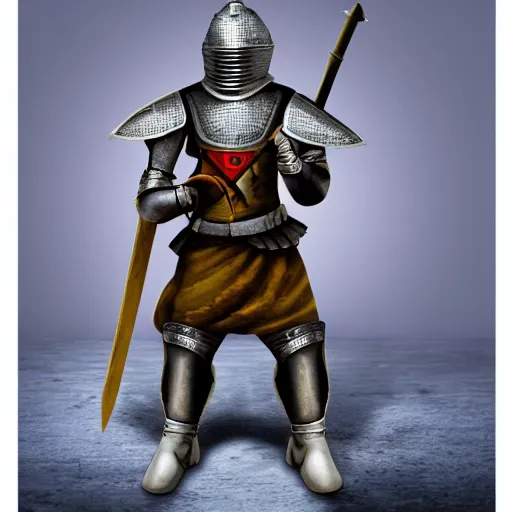 Prompt: photo of a knight called keyboard warrior