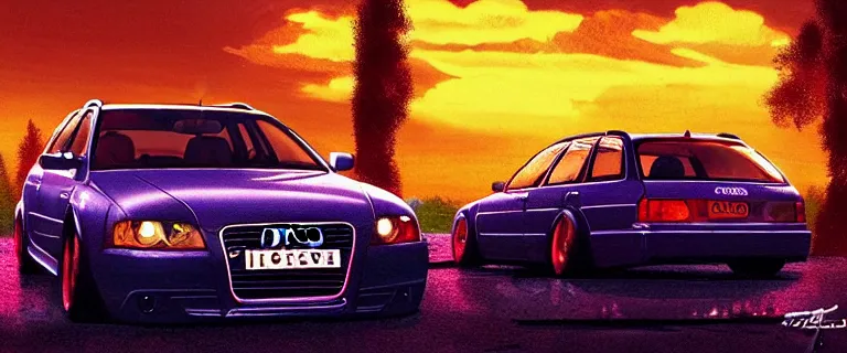 Image similar to Audi A4 B6 Avant (2002), a gritty neo-noir, dramatic bright lighting, cinematic, establishing shot, extremely high detail, photorealistic, cinematic lighting, artstation, by simon stalenhag, Need For Speec: Carbon Palmont City canyon road, touge, At night