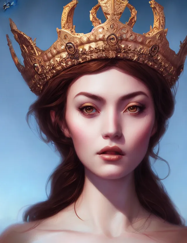 Prompt: blurred background. close-up portrait of a goddess in crown, by Artgerm and Afarin Sajedi and greg rutkowski. octane render. photorealism.