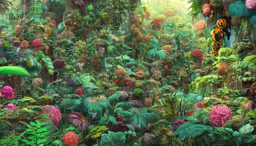 Image similar to flowery jungle by shigeru mizuki, hyperdetailed, artstation, cgsociety, 8 k