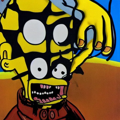 Prompt: Bart Simpson Stuck in a Salgado Dali painting