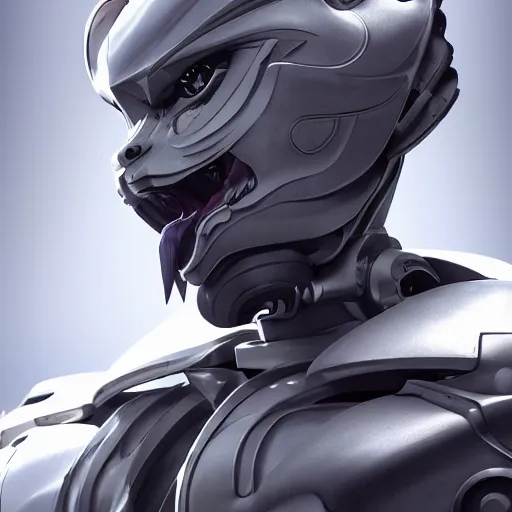 Image similar to a highly detailed bust, anthropomorphic humanoid robotic mecha female dragoness, with smooth and streamlined armor, standing and posing elegantly, well detailed dragon head with LED eyes and a maw, sharp and dangerous sleek design, two arms, two legs, long tail, beautiful digital art, artstation, DeviantArt, FurAffinity, professional, octane render