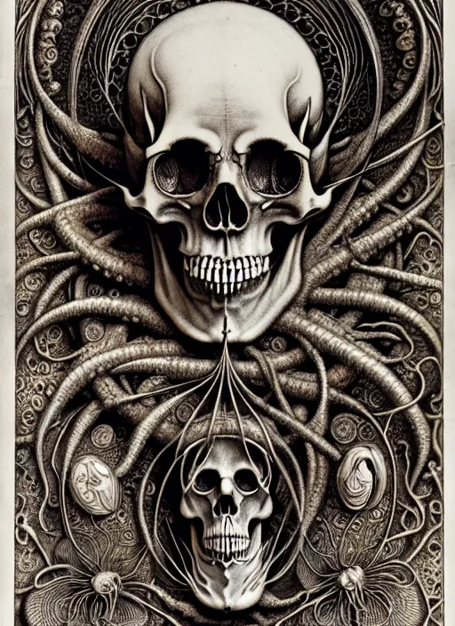 Image similar to art forms of nature by ernst haeckel, memento mori by arthur rackham, ornate antique porcelain beautiful skull mask, ultrasharp, photorealistic, hyperdetailed, octane render, polished, art nouveau, neo - gothic, gothic, intricate ornamental organic filigree, art nouveau botanicals, art forms of nature by ernst haeckel, horizontal symmetry, symbolist, visionary