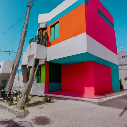 Prompt: colorful pairing of tel aviv bauhaus architecture, portrait