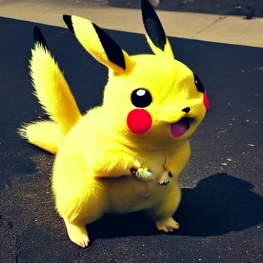 Image similar to real life pikachu pokemon, cute!!!, heroic!!!, adorable!!!, playful!!!, chubby!!! fluffly!!!, happy!!!, cheeky!!!, mischievous!!!, ultra realistic!!!, spring time, slight overcast weather, golden hour, sharp focus