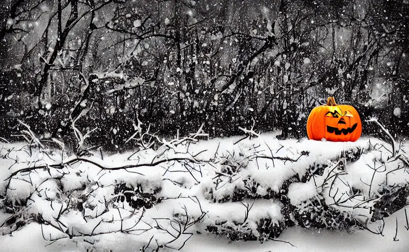 Image similar to “snowy halloween, HD photograph, award winning”