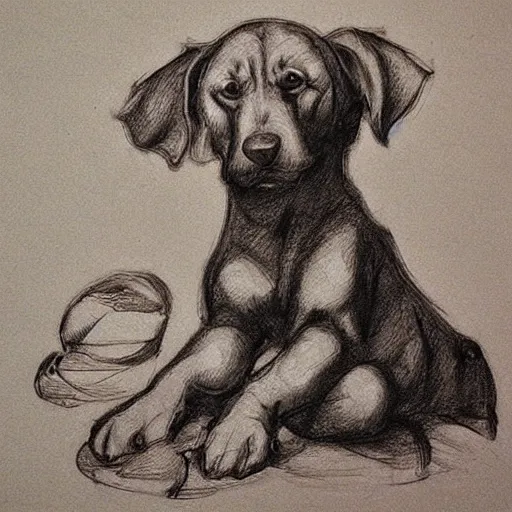 Image similar to sitting dog, artist sketch, michelangelo, beautiful composition, masterpiece