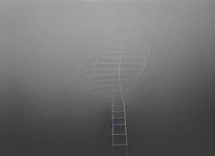 Image similar to an underexposed kodak 500 photograph of a double helix, volumetric fog, muted color