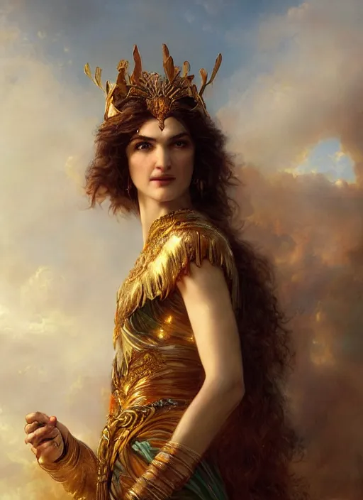 Prompt: rachel weisz as greek goddess hera, digital art by eugene de blaas and ross tran, vibrant color scheme, intricately detailed, in the style of romanticism, cinematic, artstation, greg rutkowski