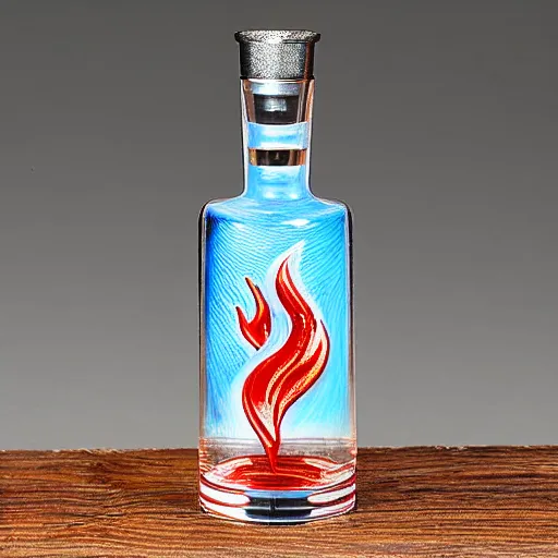 Prompt: a translucent glass vodka bottle with retro flame fire designs!!!!!!!!!!!!!! in a plique - a - jour enameling technique, 8 k, studio lighting