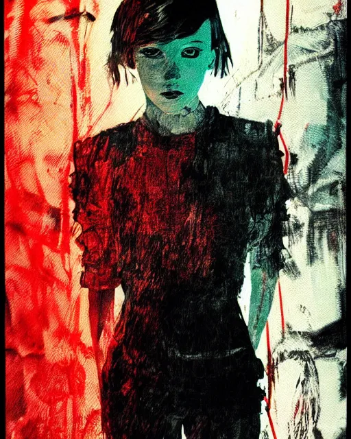 Image similar to portrait of millie bobby brown by yoji shinkawa, dark lighting