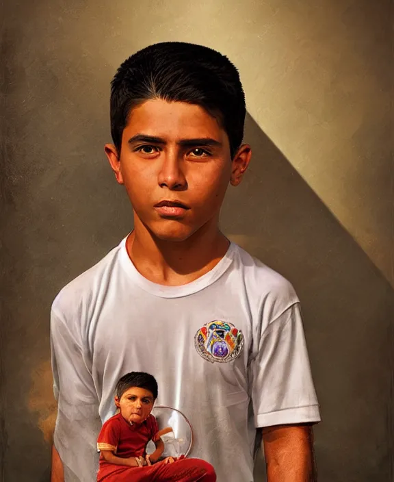 Image similar to heroic portrait of a mexican boy. art by denys tsiperko and bogdan rezunenko, hyperrealism