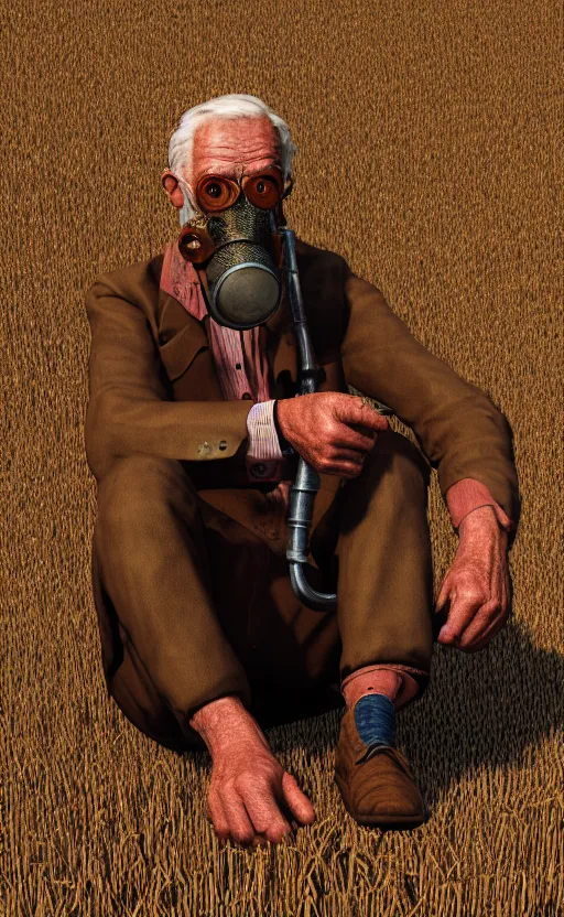 Prompt: old, man, farmer, work, vintage suit, sittin, wood, straw, kettle, book, gasmask, non fiction, stability, intricate, elegant, 8 k, uhd, justify, artstation, concept art, matte, sharp focus, illustration, consistent, one object content, proportional object content