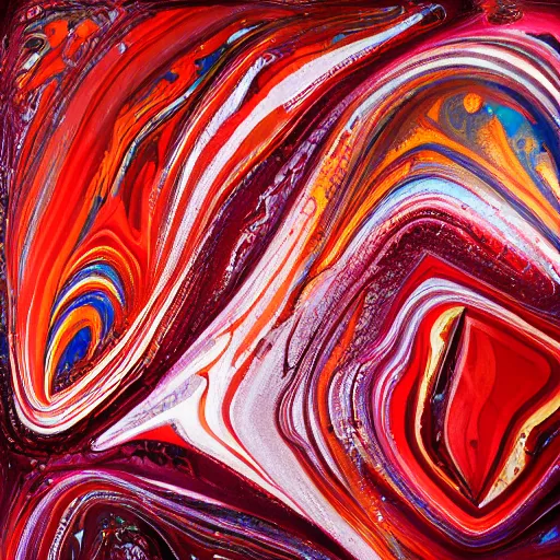 Prompt: An abstract acrylic pour painting of various objects, photo, studio lighting, trending on artstation, shot with red 6k camera, 8k, award winning lighting, award winning cinematography, shot on 16mm film, at a high end art gallery