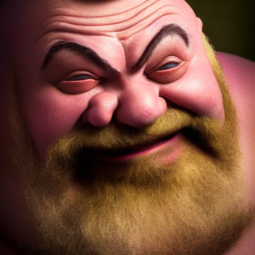 Prompt: gragas from league of legend smiling, fantasy, EOS R5, f/1.8 , HDR, natural lighting , award winning photograph, 8k, Mucha style,