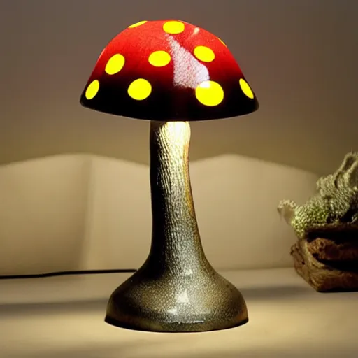 Prompt: mushroom lamp design