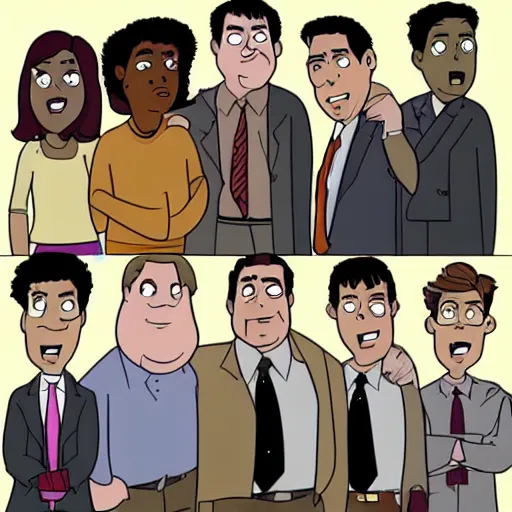 Prompt: The Office (US) late night cartoon network show, comic drawing, funny