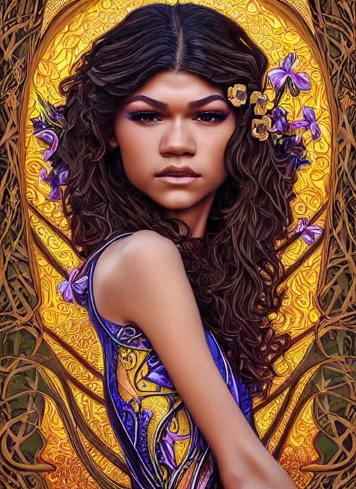 sexy zendaya portrait art nouveau fantasy intricate