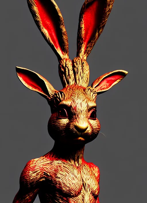 Prompt: rabbit groot as marble statue, red sunglasses, in red background, soft red texture, red realistic 3 d render, high red lights, 4 k, high detailed photography red