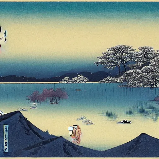 Image similar to the snowy West Lake by Kawase Hasui 4k