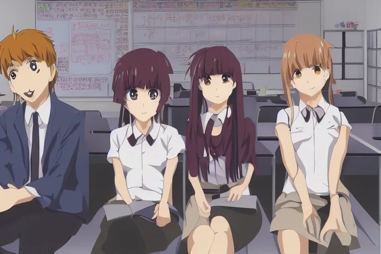 a beautiful picture of people in classroom, anime,, Stable Diffusion